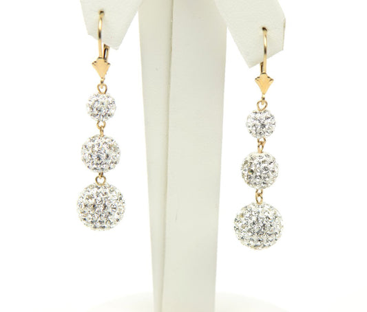 14K Yellow Gold Leverback Dangle Earrings with Genuine Czech Crystals