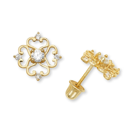 14K Yellow & White Gold Flower Shape Gorgeous Earrings for Women