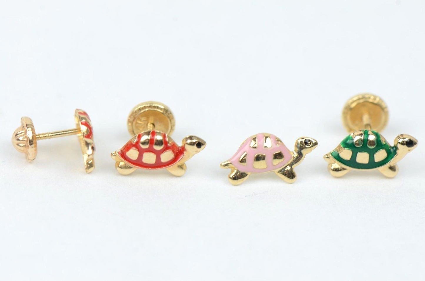 14K Yellow Gold Turtle Screw Backs Children's Stud Earrings