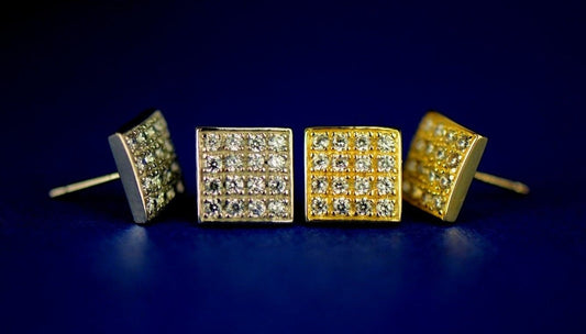 14K Yellow or White Gold Fancy Square CZ Stud Earrings