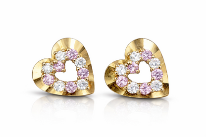 14k Solid Yellow or White Gold Heart Shape CZ Stud Earrings