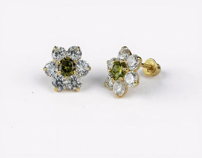 14k Yellow Gold Beautiful Flower Shaped Screw Back Earrings for Women