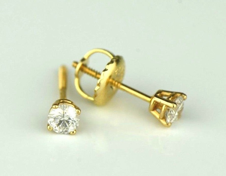 14k Yellow Gold Round Diamond Stud Earring with Screw Back .25 PT Tw.