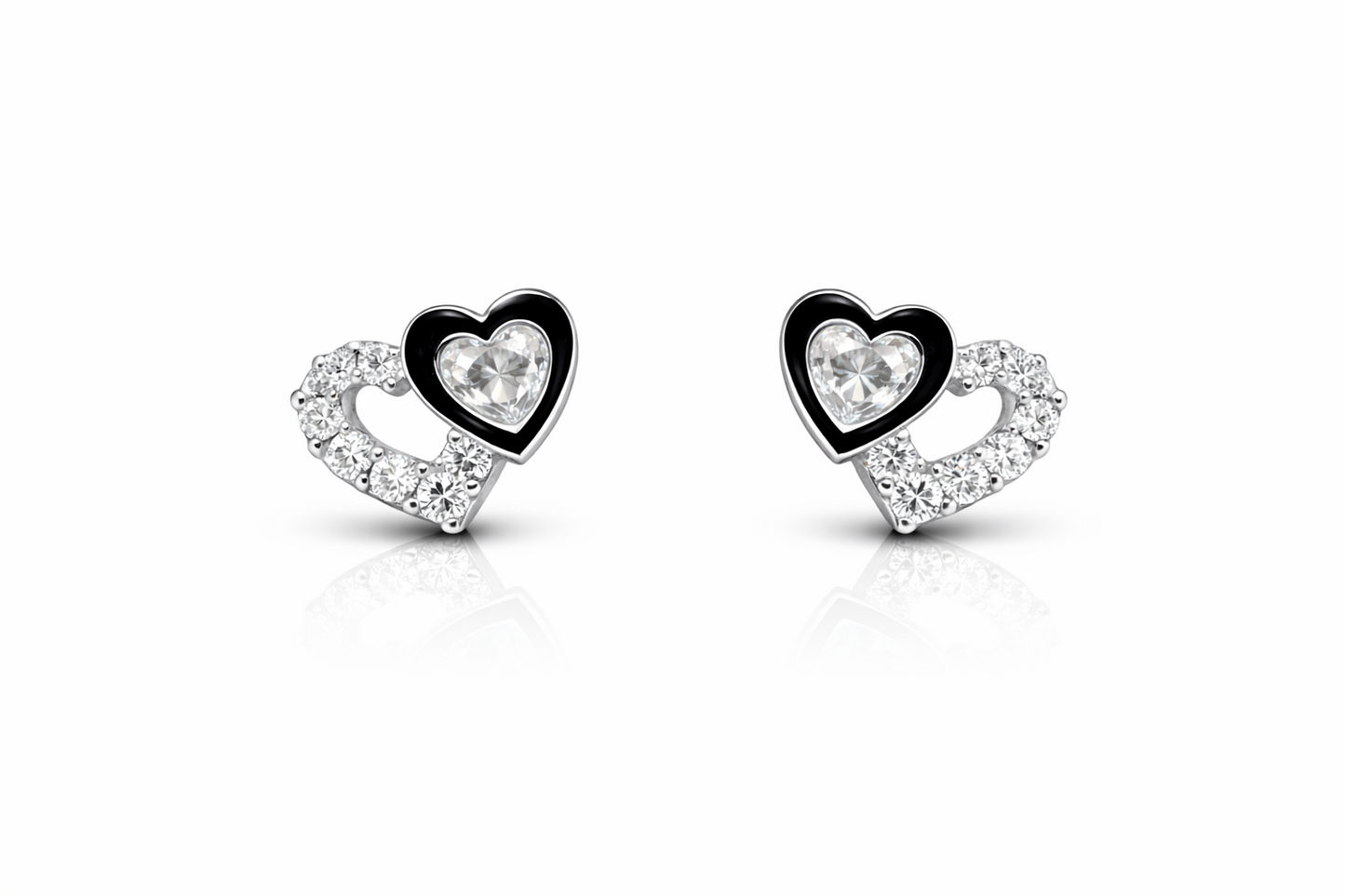 14K White Gold Double Heart Earrings