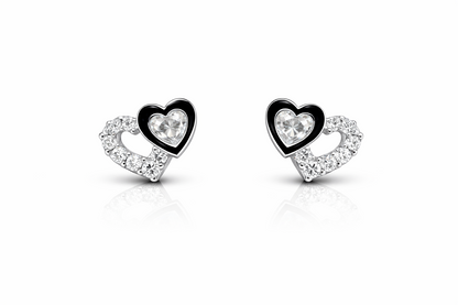 14K White Gold Double Heart Earrings