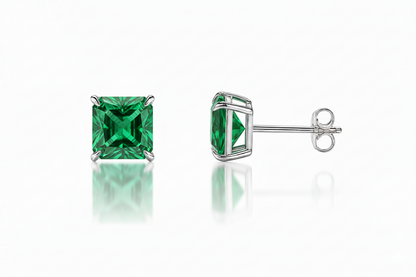 14k White Gold Solid Square Princess Cut Birthstone 6MM CZ Stud Earrings