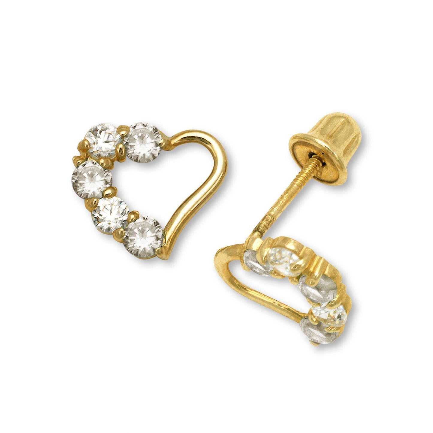 14K Yellow & White Gold Heart Stud Earrings for Girls