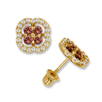 14K Yellow & White Gold CZ Squared Screw Back Stud Earrings for Women