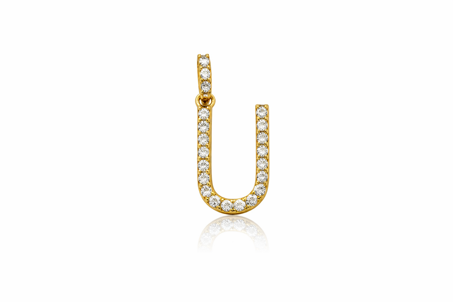 14k Yellow Gold Initial Letter CZ Pendant: Medium