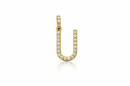 14k Yellow Gold Initial Letter CZ Pendant: Medium
