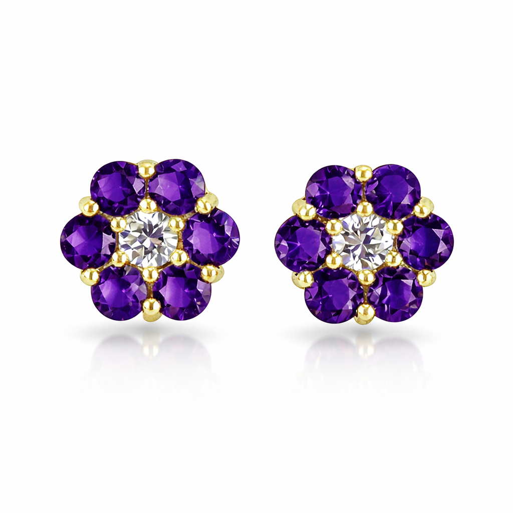 14k Yellow Gold Flower Stud Earrings with Screw Back