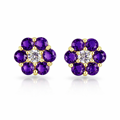 14k Yellow Gold Flower Stud Earrings with Screw Back