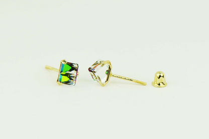 14k Yellow Gold Cube Tornasol  Stud Earrings