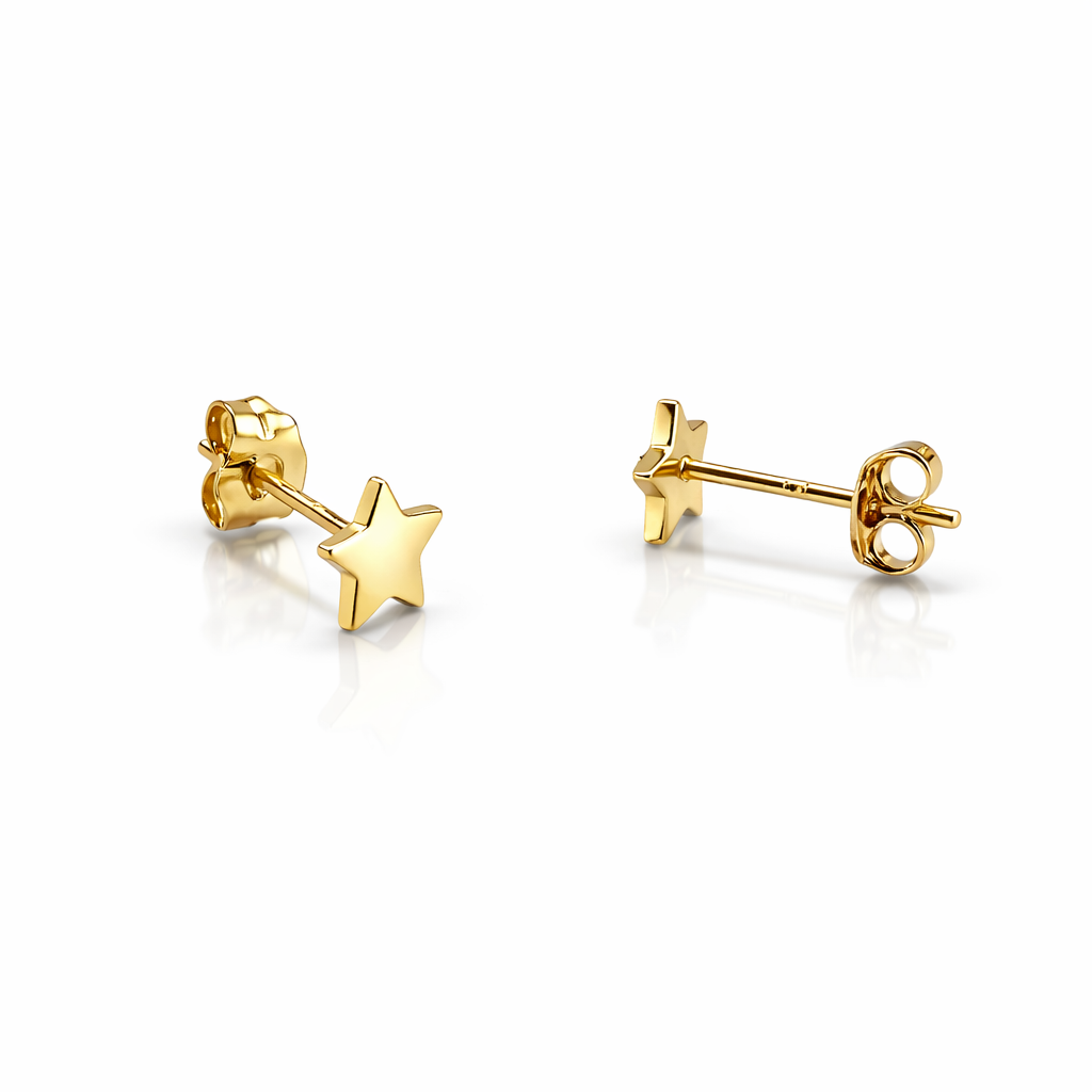 14K Yellow or White Gold Star Earrings with Push Backs