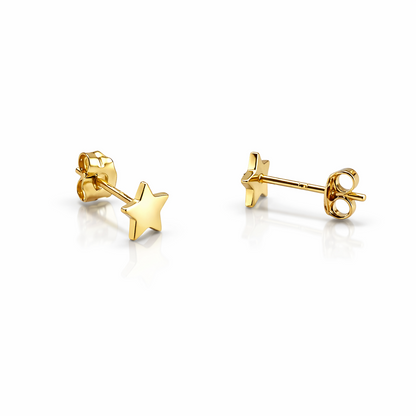 14K Yellow or White Gold Star Earrings with Push Backs