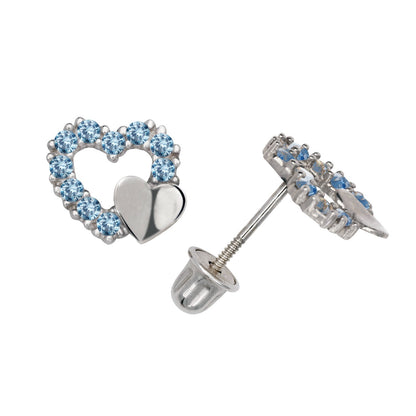 14K Yellow & White Gold  Pretty CZ Heart Shaped Stud Earrings for Women