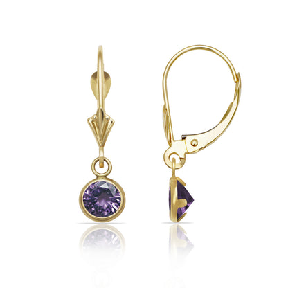 14k Yellow Gold CZ Leverback Earrings