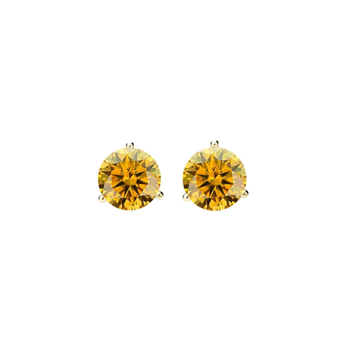 14K Gold GRA CertifiedD-VVS1 Yellow Moissanite ScrewBack Stud Earrings