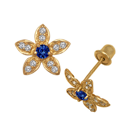 14k Yellow or White Gold CZ Flower Birthstone Stud Screw Back Earrings
