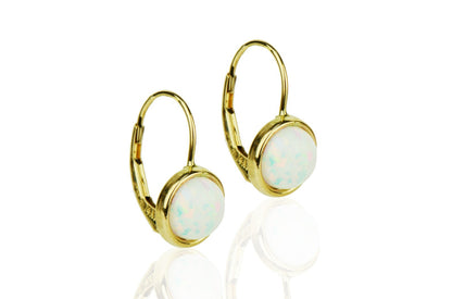 14k Yellow or White Gold Opal Dangle Leverback Earrings
