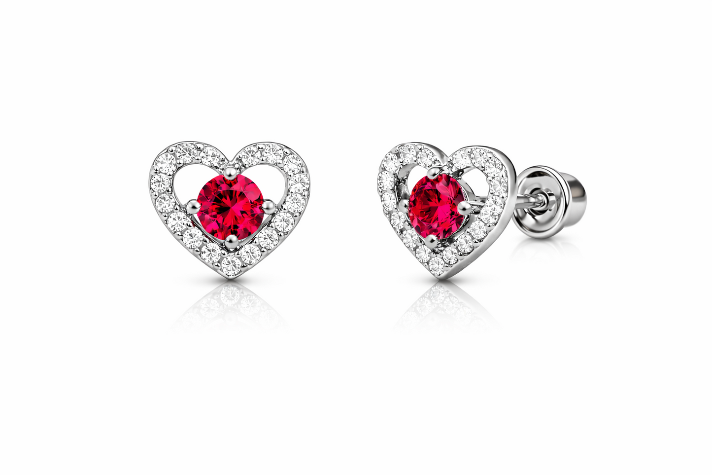 14k Solid Yellow and White Gold Heart Stud Earrings