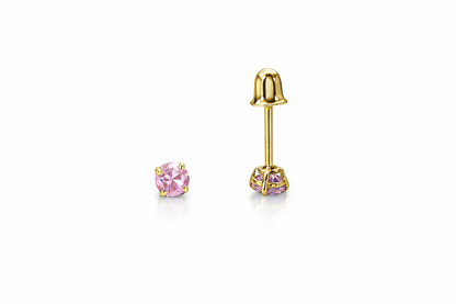 14K Solid Yellow Gold 3mm Round Birthstone Stud Earrings with screw back