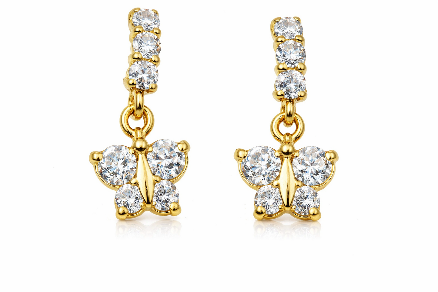 14K Yellow Gold Birthstone Butterfly Dangle Earrings