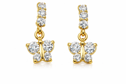 14K Yellow Gold Birthstone Butterfly Dangle Earrings