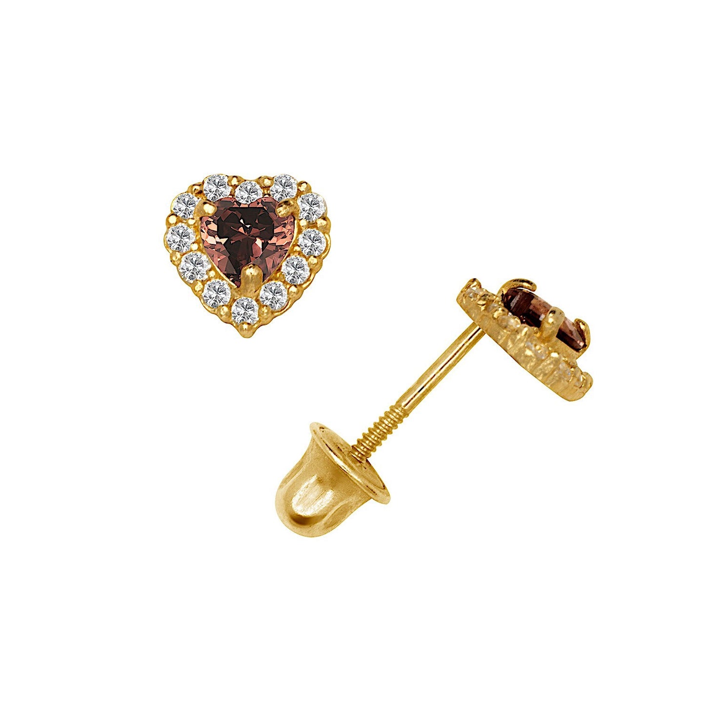 14K Yellow & White Gold Small Gorgeous CZ Heart Shaped Stud Earrings for Women