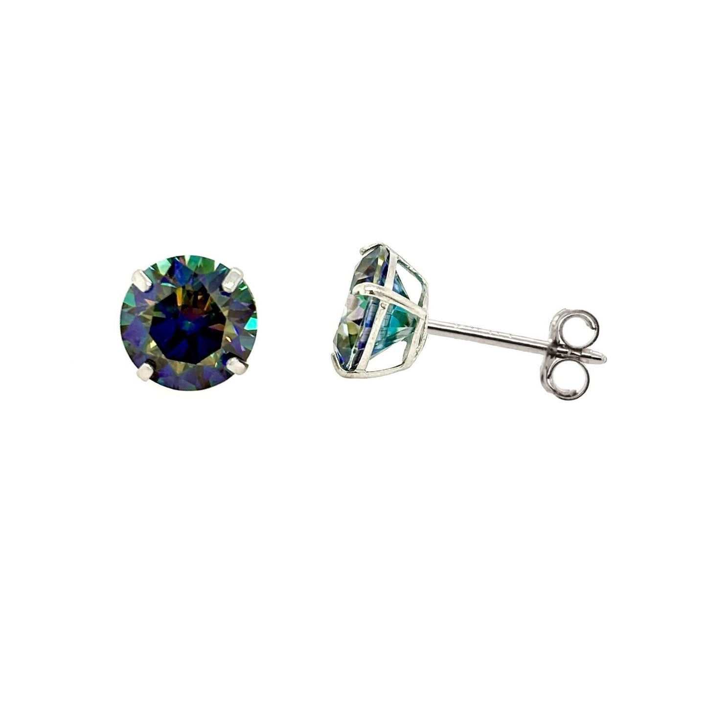 14K Gold GRA Certified D-VVS1 Rainbow Blue Moissanite Push Back Studs Earrings