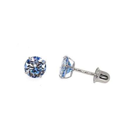 14K Gold GRA Certified D-VVS1 Ocean Blue Moissanite Screw Back Studs Earrings