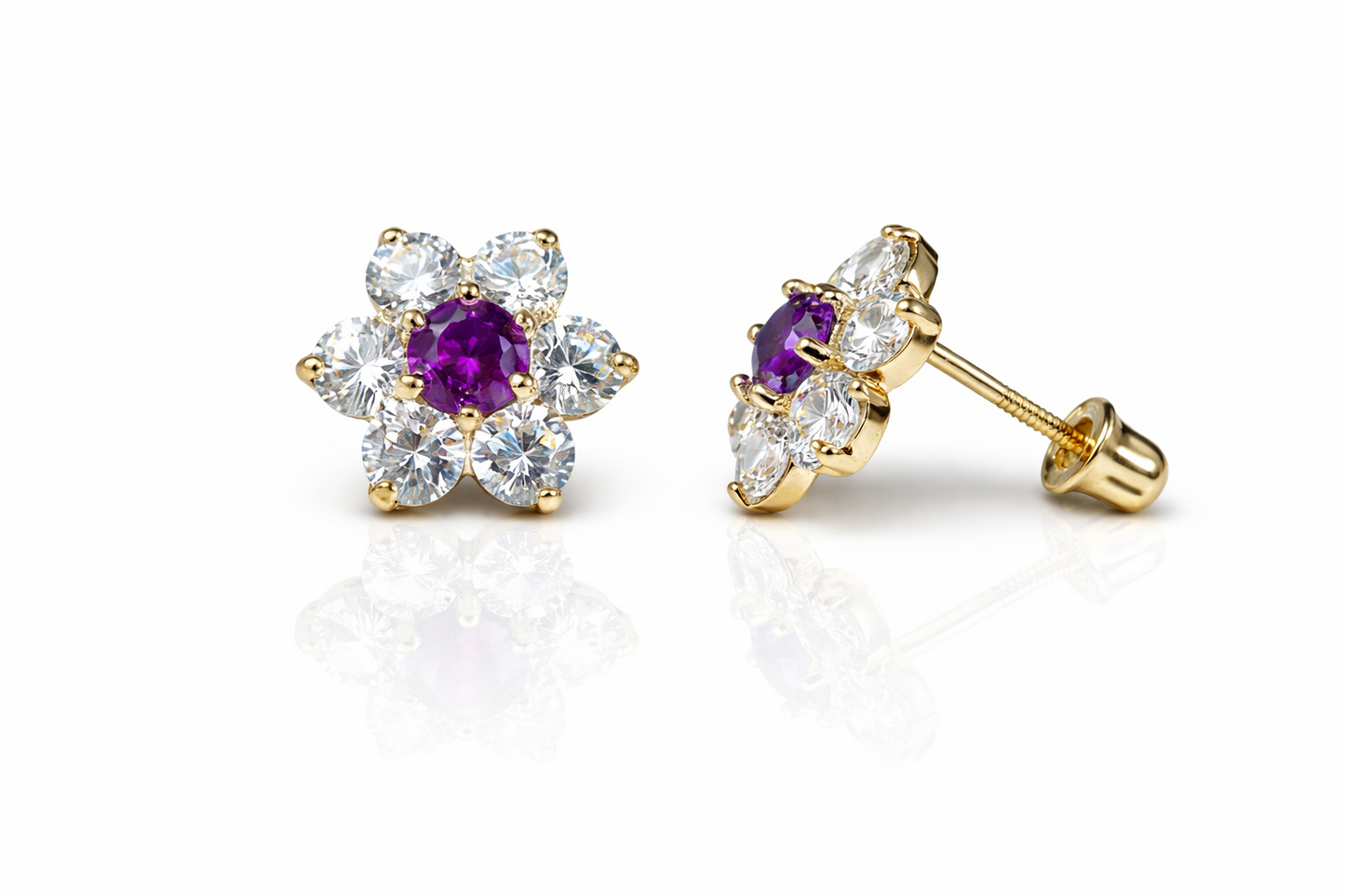 14k White Gold Flower Stud CZ Earrings screw back