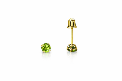 14K Solid Yellow Gold 3mm Round Birthstone Stud Earrings with screw back