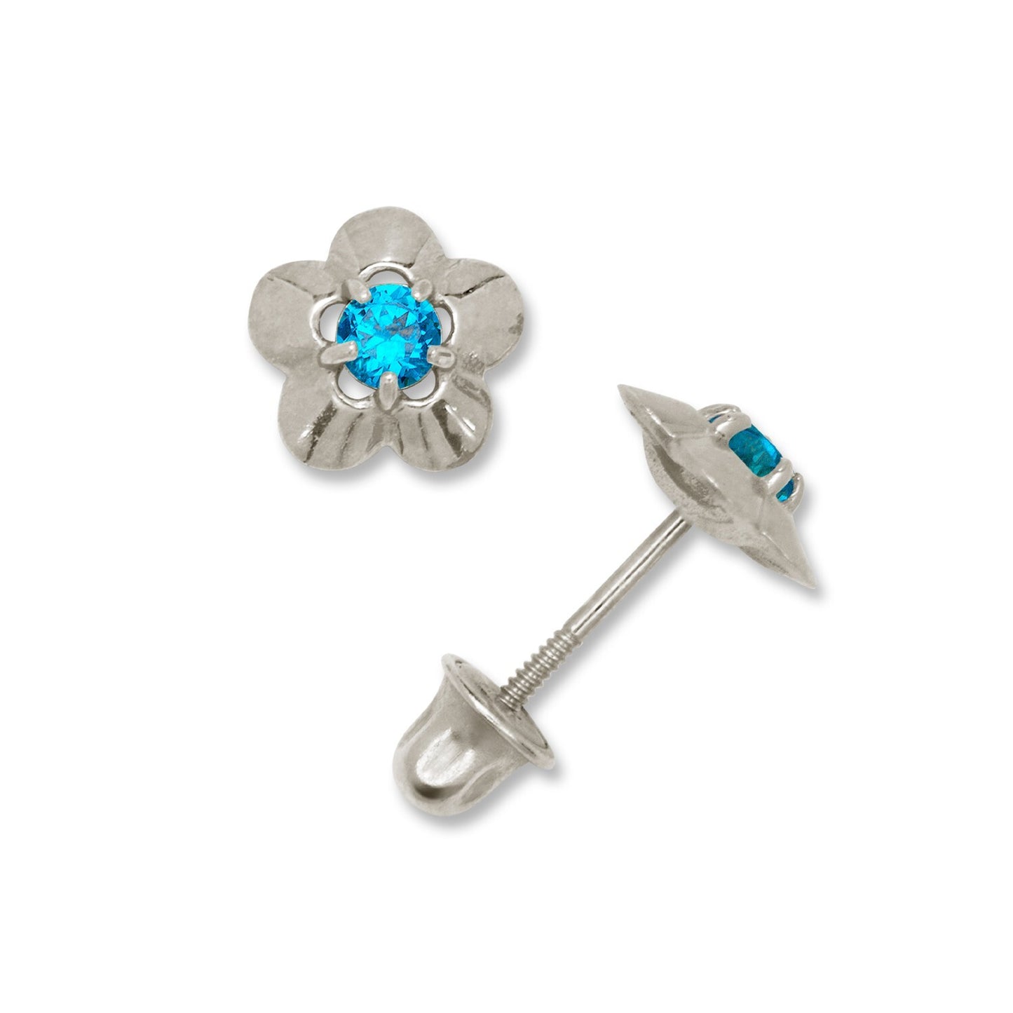 14K Yellow & White Gold Elegant CZ Flower Stud Earrings for  Girls