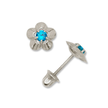 14K Yellow & White Gold Elegant CZ Flower Stud Earrings for  Girls
