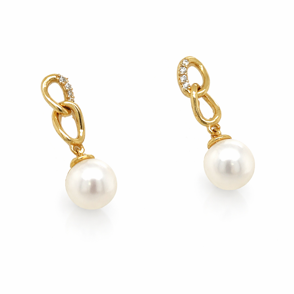 14K Yellow/White Gold Dangle Genuine Natural Pearl Push Back Earrings