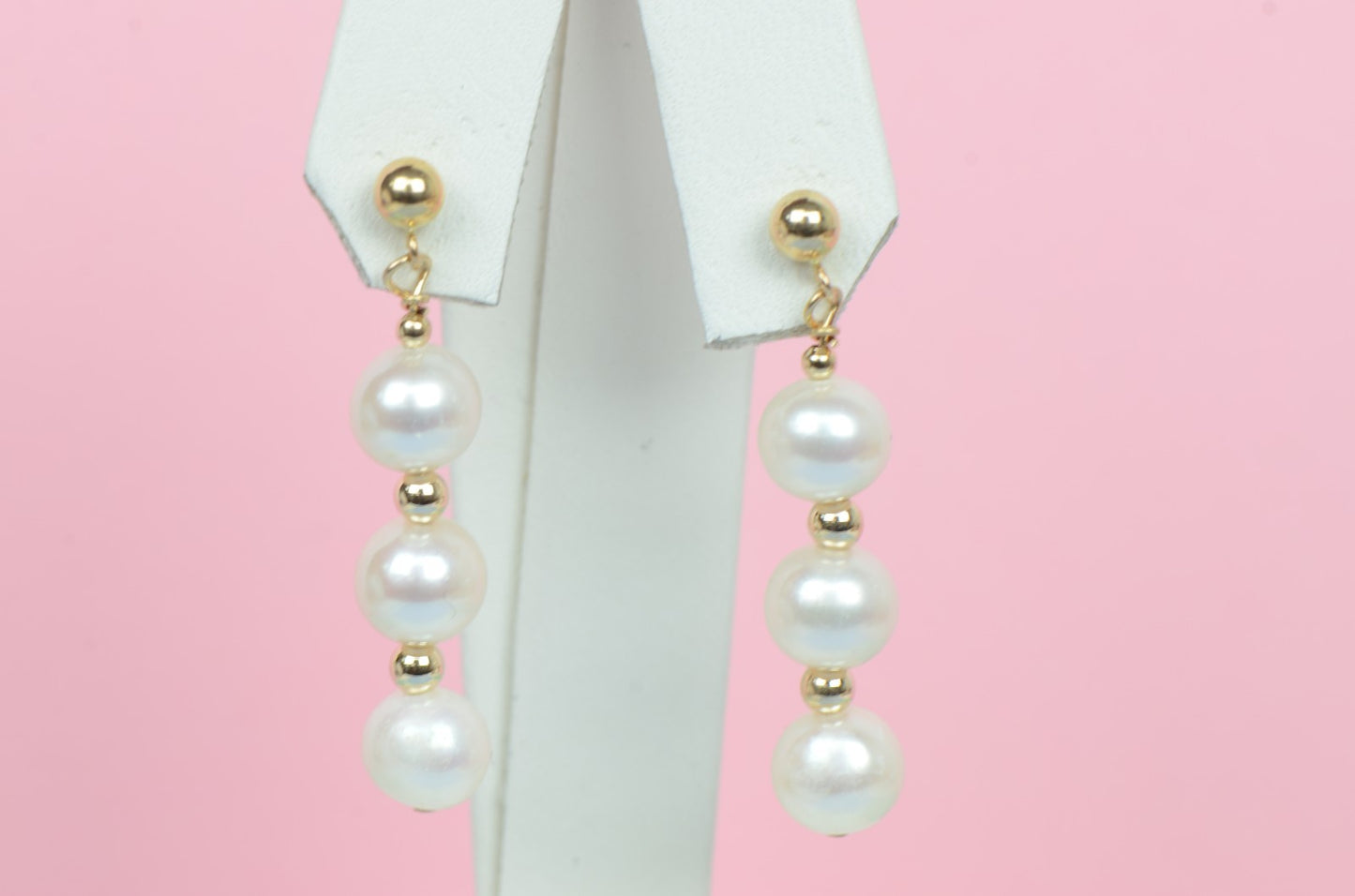 14K Yellow Gold Natural genuine White Pearl Necklace, Bracelet, Earrings Set
