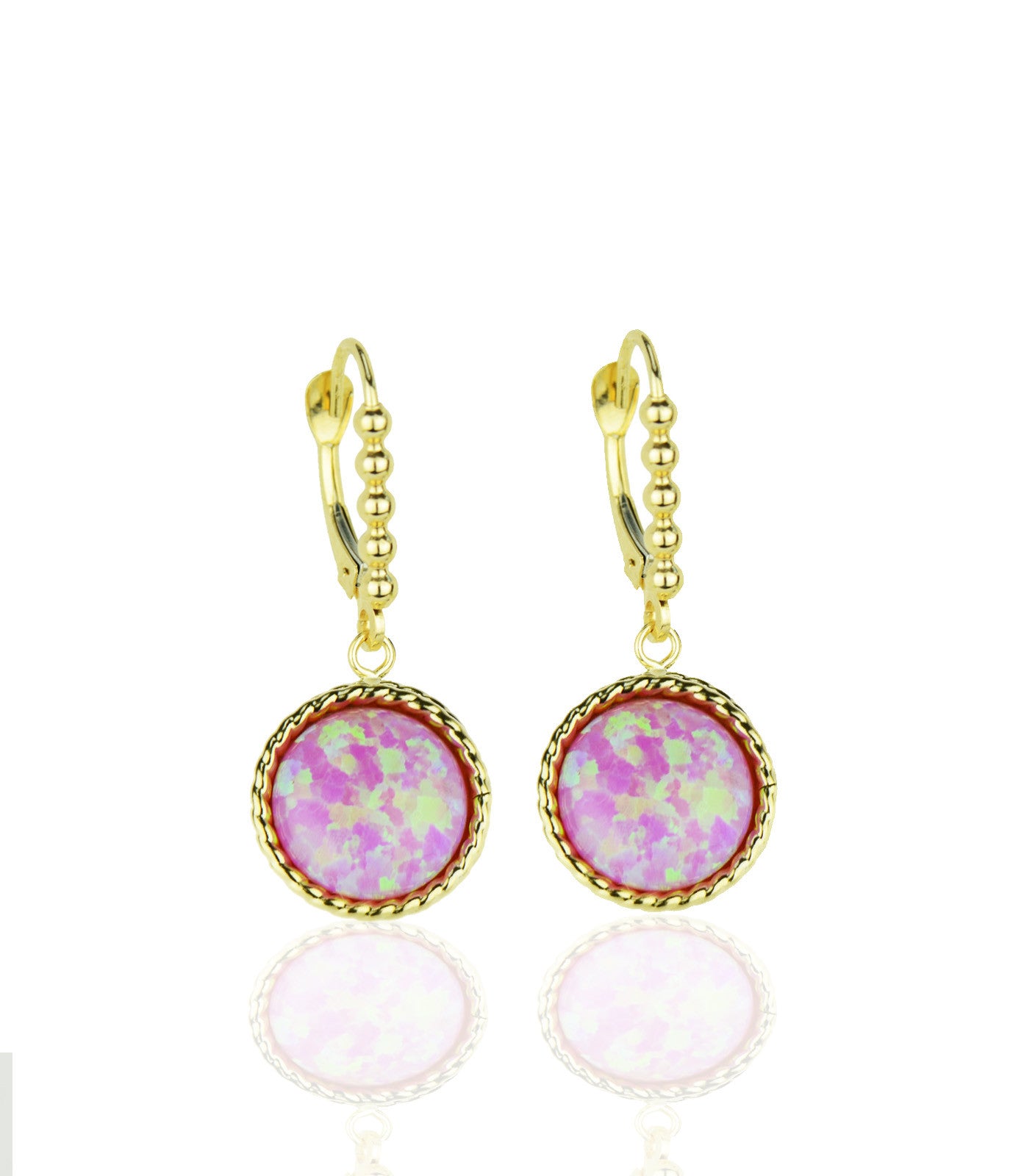 14k-Yellow-Gold-Opal Flat Dangle Leverback Earrings