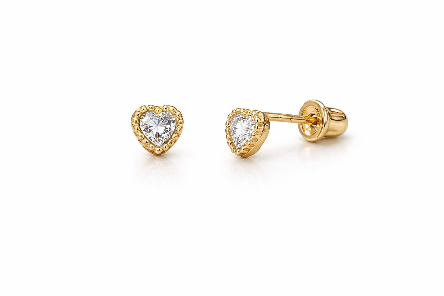 14k Yellow Gold Heart CZ Birthstone Earrings
