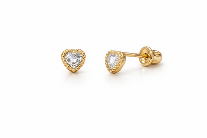 14k Yellow Gold Heart CZ Birthstone Earrings
