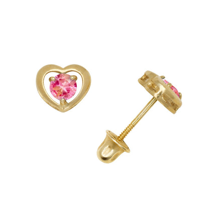 14K Yellow & White Gold Elegant CZ Heart Shaped Stud Earrings for Women