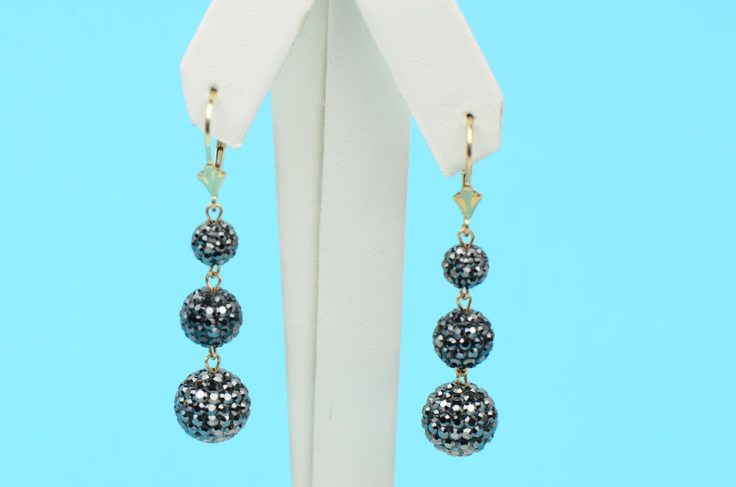 14K Yellow Gold Leverback Dangle Earrings with Genuine Czech Crystals
