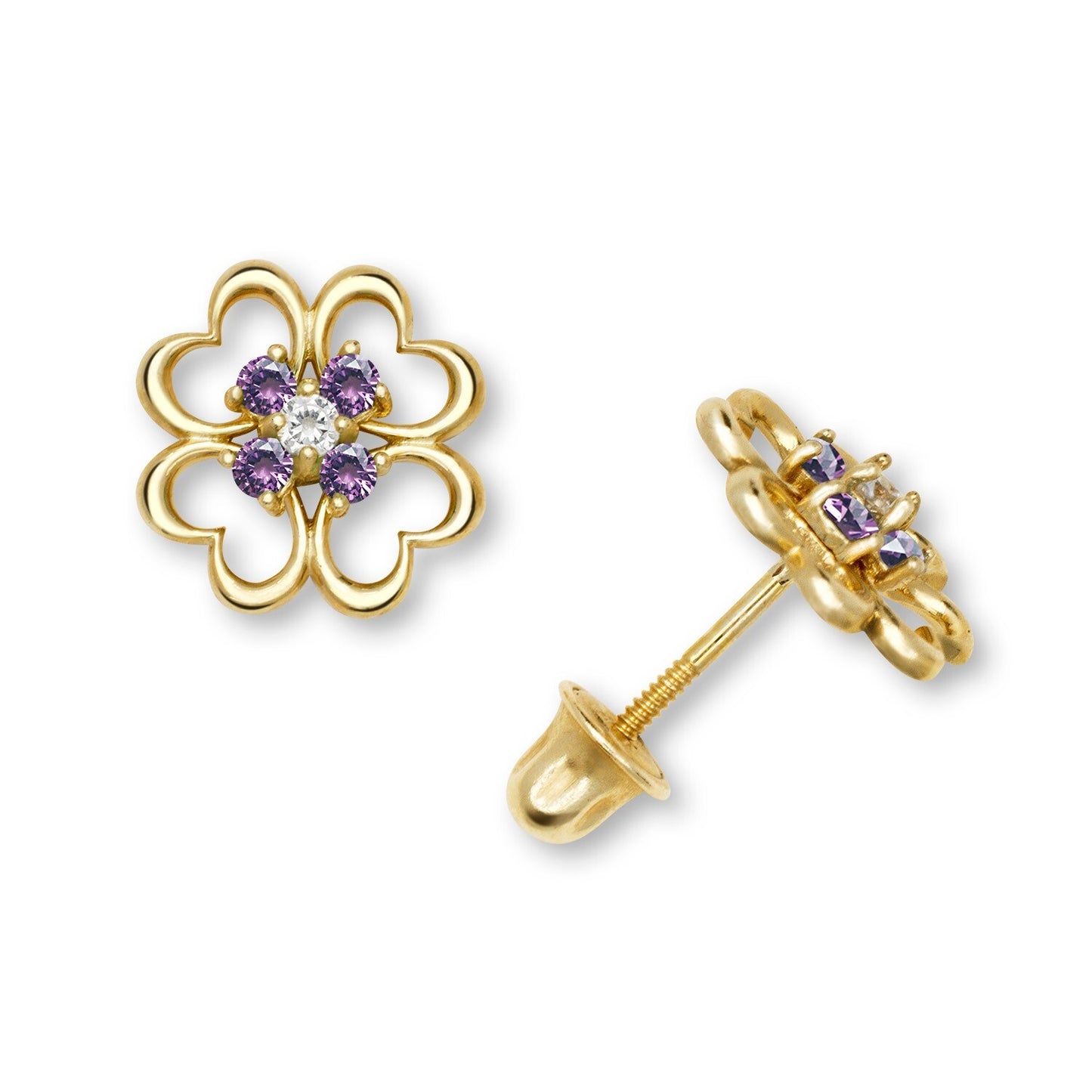14K Yellow & White Gold Elegant Flower Stud Earrings for Women