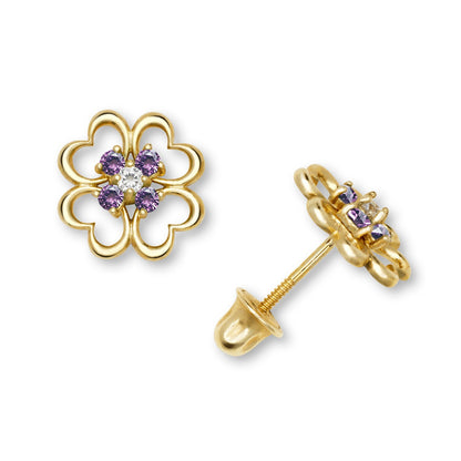14K Yellow & White Gold Elegant Flower Stud Earrings for Women