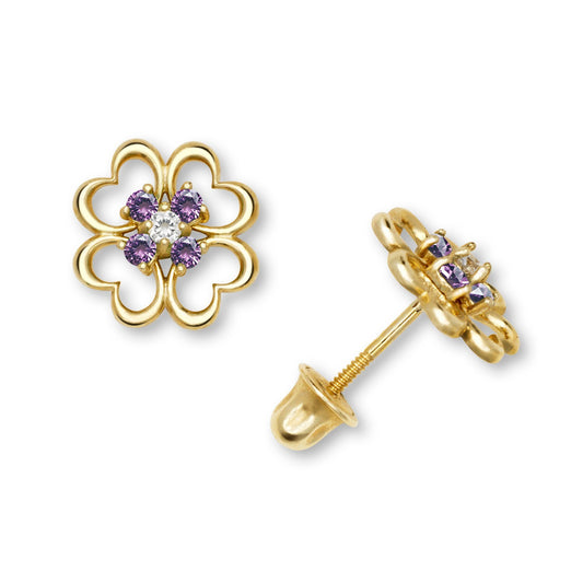14K Yellow & White Gold Elegant Flower Stud Earrings for Women