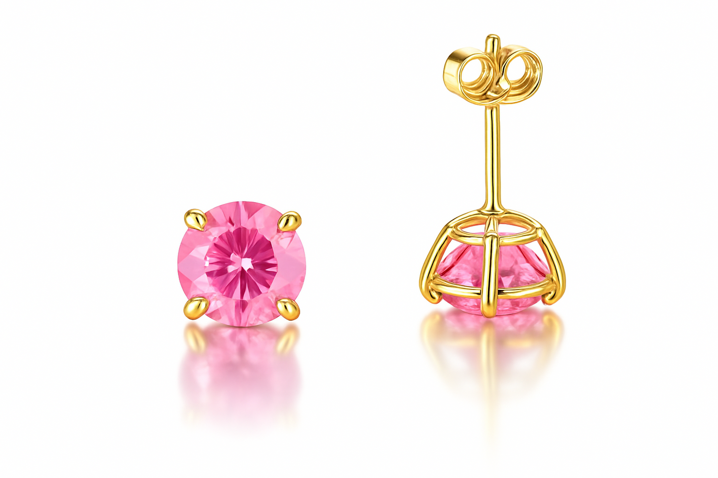 14K Yellow Gold 6mm Round Birthstone CZ Push Back Earrings for Women