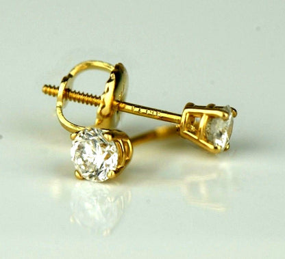 14k Yellow Gold Round Diamond Stud Earring with Screw Back .29 PT TW.