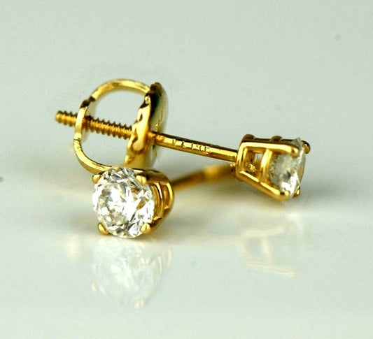 14k Yellow Gold Round Diamond Stud Earring with Screw Back .29 PT TW.