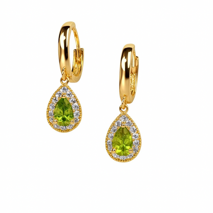 14k Yellow Gold Halo Birthstone Huggie Earrings for Women