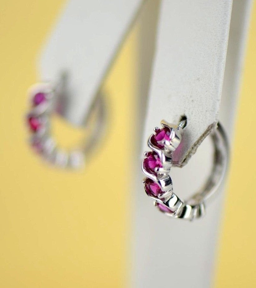 Sterling Silver 925 Fancy Huggie Hoop CZ Earrings